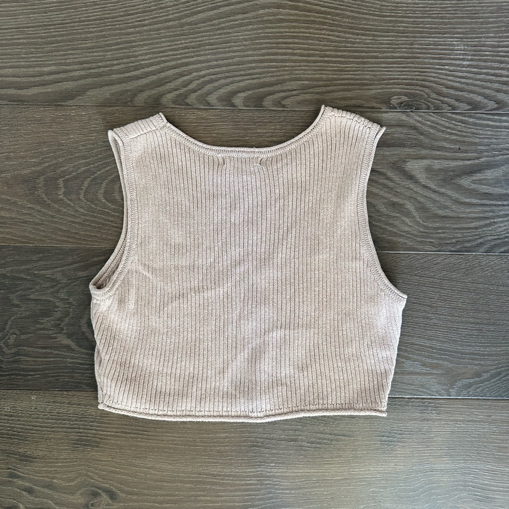 Beige Ribbed Crop Top - Picture 3 of 3